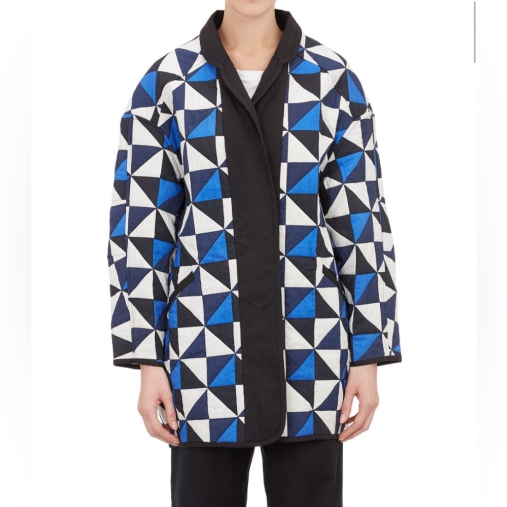 Isabel Marant Etoile Enid Womens Black, White, Blue Cotton Patchwork Jacket-36